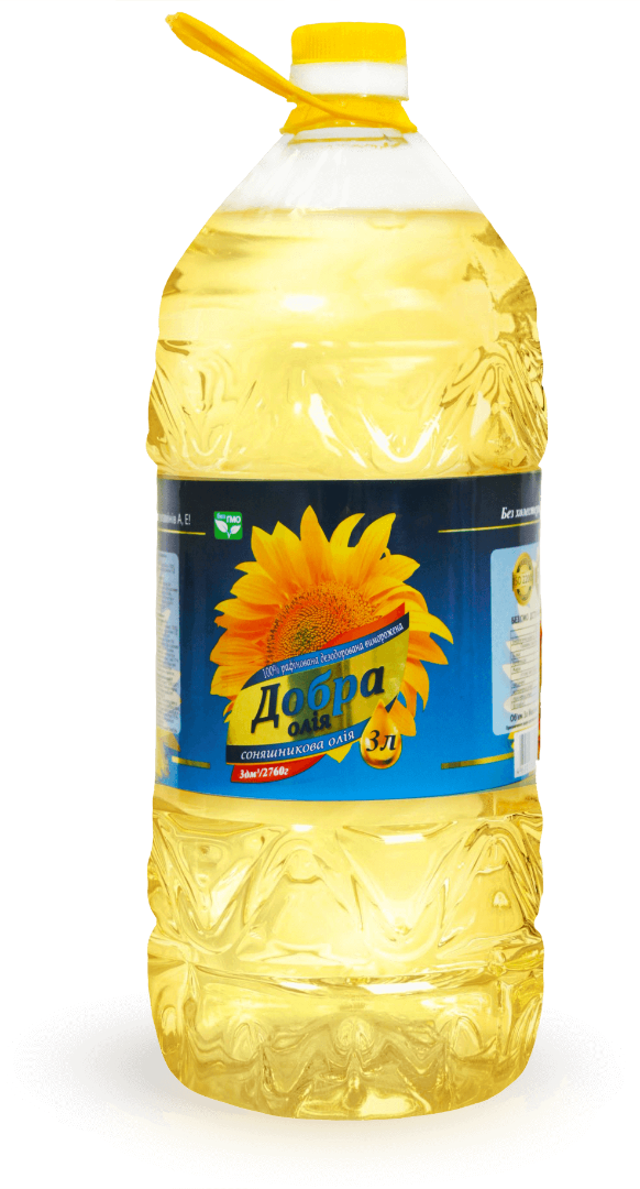 BUTELKA 3 L BUTELKA 3 L Olej słonecznikowy rafinowany Pojemność: 3 L Waga netto: 2760 g Okres przydatności do spożycia: 24 miesiące (8°С - 20°С) Rafinowany