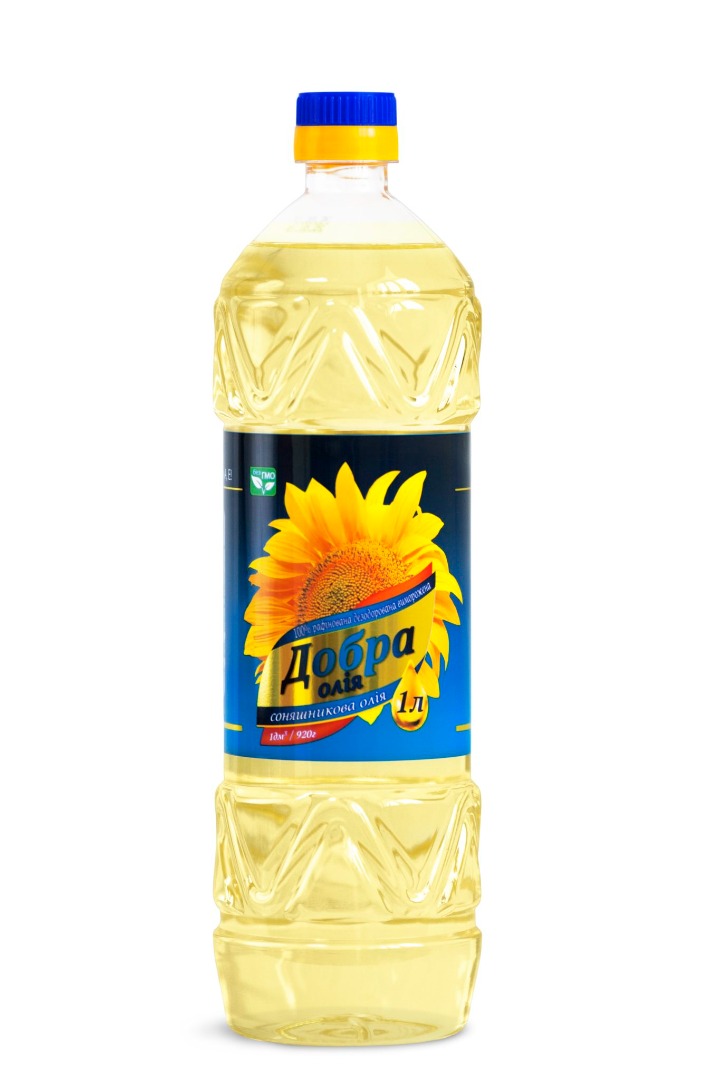 BUTELKA 1 litr Olej słonecznikowy rafinowany Pojemność: 1 L Waga netto: 920 g Okres przydatności do spożycia: 24 miesiące (8°C - 20°С) Rafinowany dezodorowany