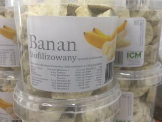 Banan liofilizowany w opakowaniach 50g, z saszetką absorpcyjną w