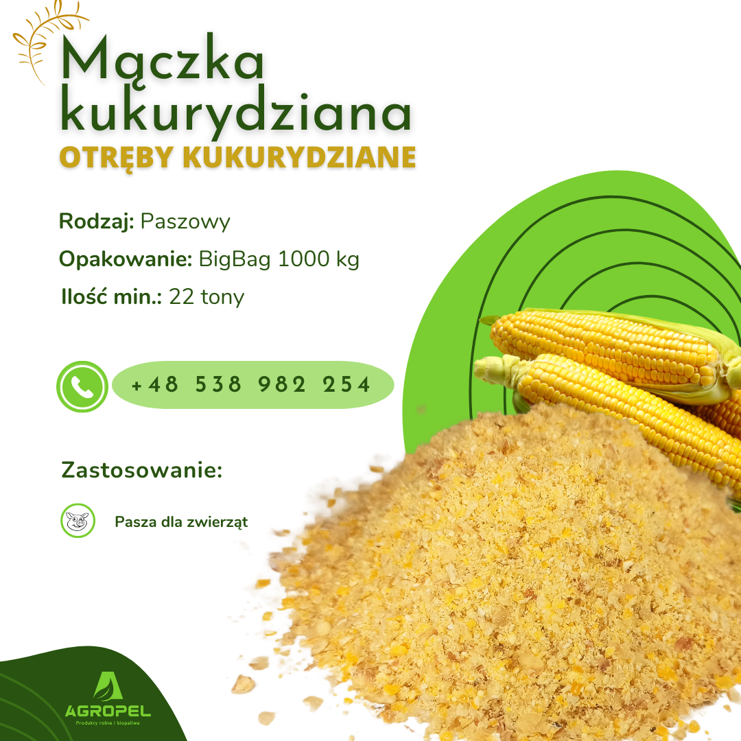 MĄCZKA KUKURYDZIANA (otręby kukurydziane) Oferujemy w ciągłej sprzedaży mączkę kukurydzianą (często nazywaną otrębami)