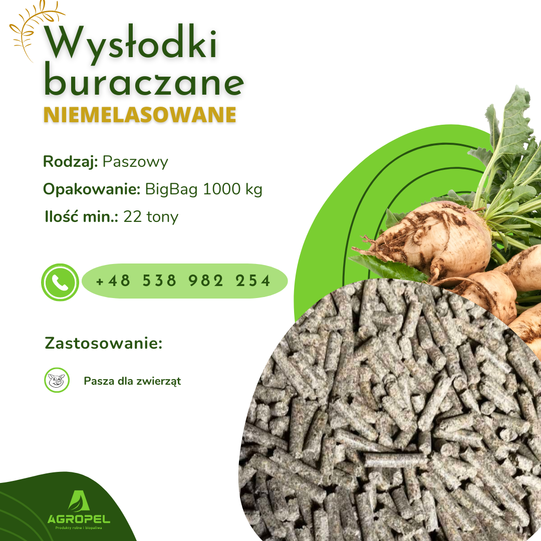 WYSŁODKI BURACZANE niemelasowane Oferujemy w ciągłej sprzedaży wysłodki buraczane z tegorocznej kampanii