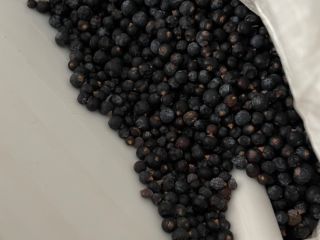 Owoc jałowca -Juniperus communis . Sortowany na kolor i