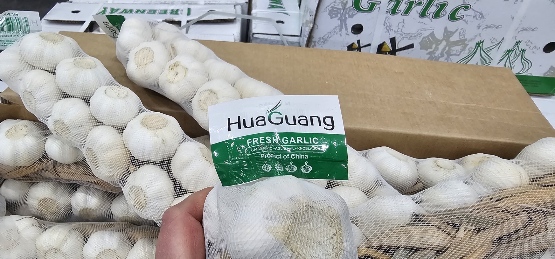 Posiadam duże ilości suchego czosnku chińskiego, dostępnego w różnych wariantach opakowań: 20 x 500 g 40 x 250 g 10 kg luz Warkocz 10 x 1 kg Obrany 10 x 1 kg