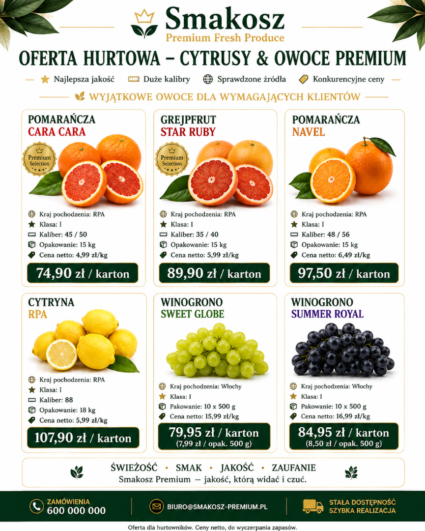 Dzien dobry, oferuje cytrusy jakosci premium , ceny i kaliber jak na zdjeciach