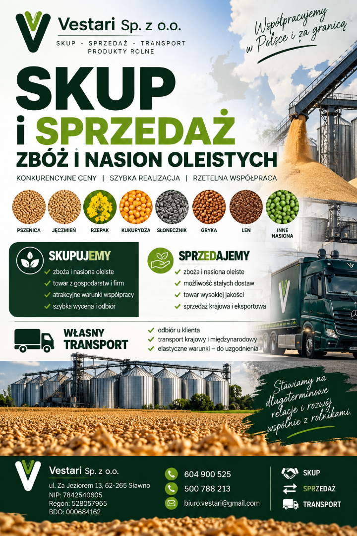 Zapraszamy do współpracy w skupie i sprzedaży nasion oleistych i nie tylko!